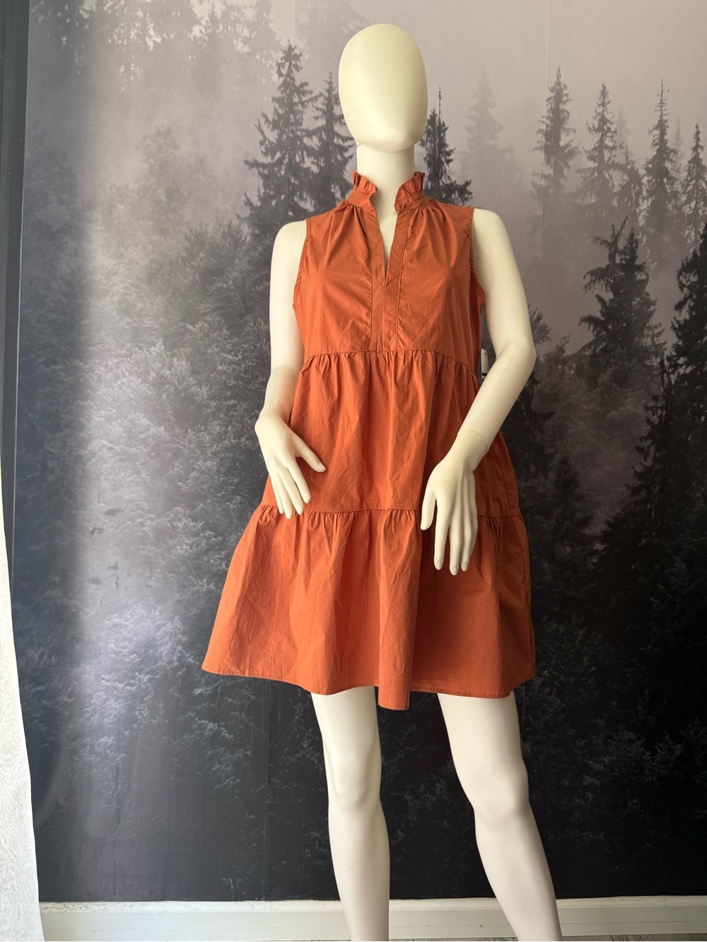 Olivaceous Tiered Ruffle Neck Mini Dress in Rust - Picture 2 of 10